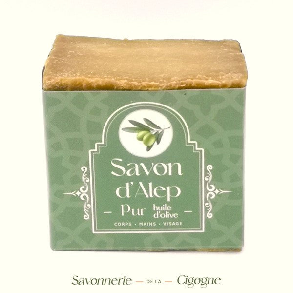 Savon d'Alep pur à l'huile d'olive de 120g, savon naturel de la Savonnerie de la Cigogne, avec une texture douce et authentique